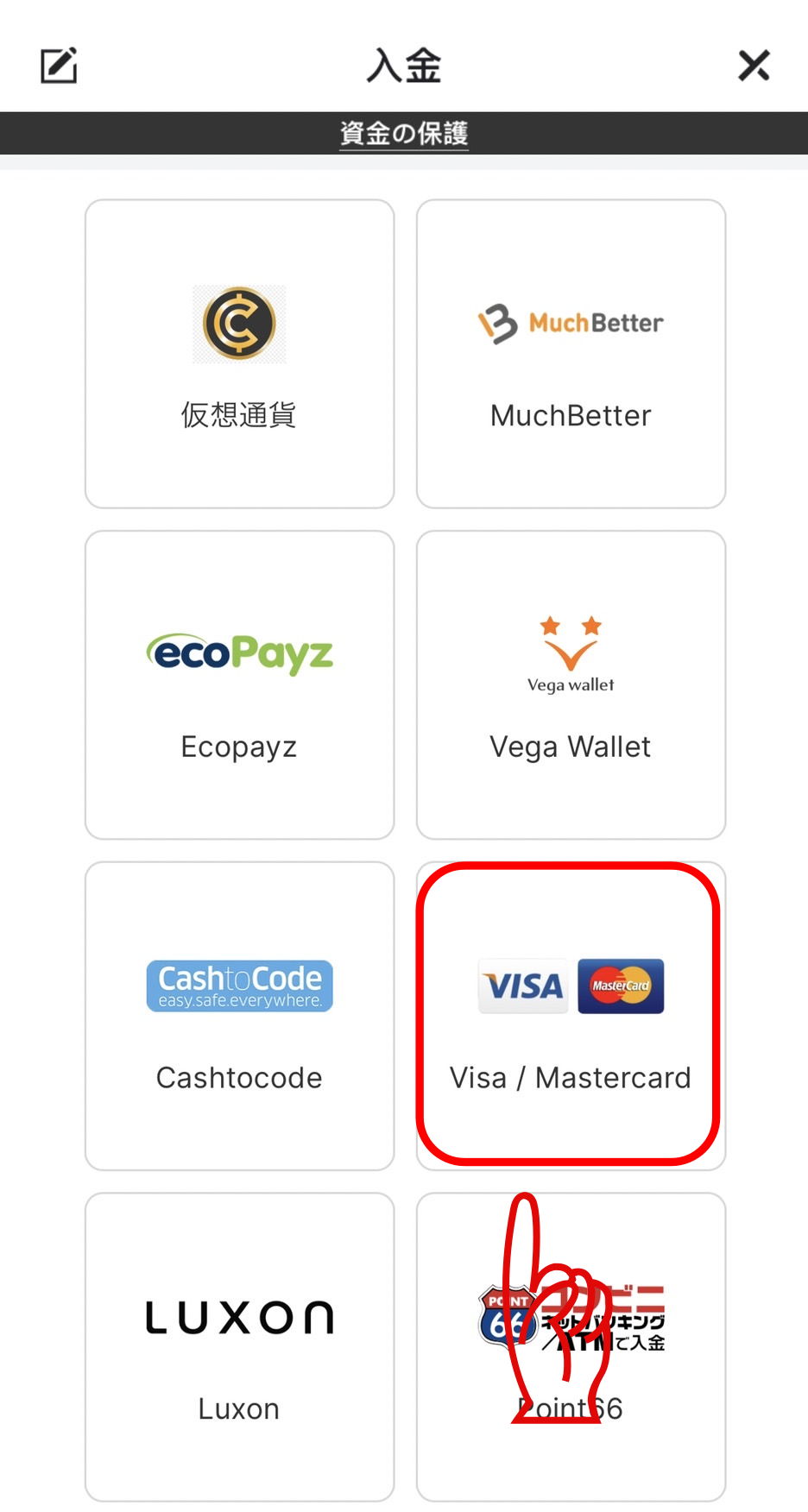 Visa/Mastercardを選択