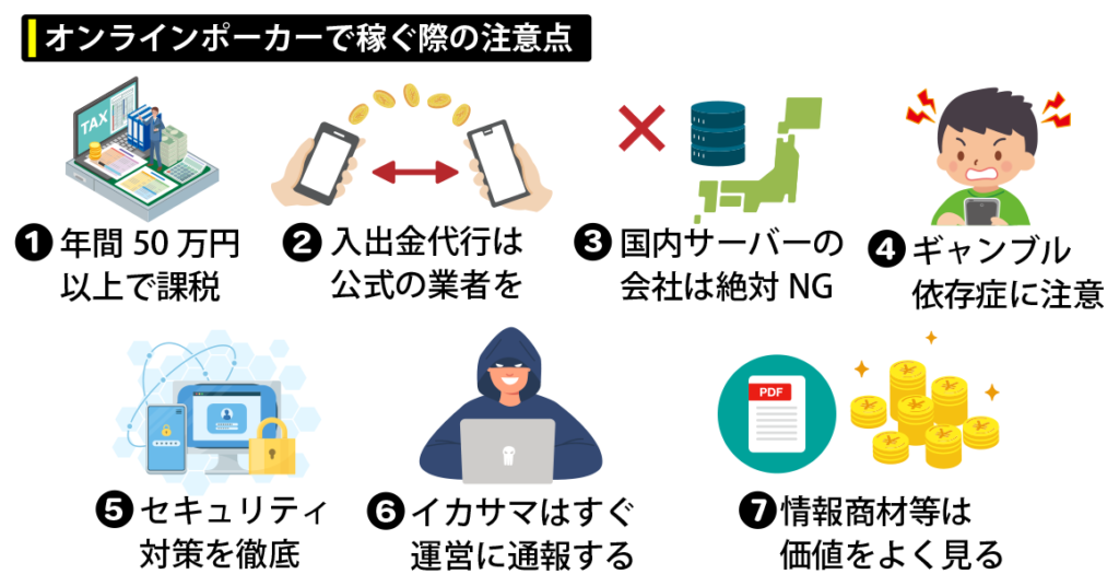 オンラインポーカーで稼ぐ際の注意点