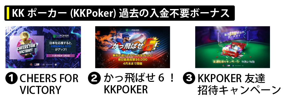 KKポーカー(KKPoker)過去の入金不要ボーナス