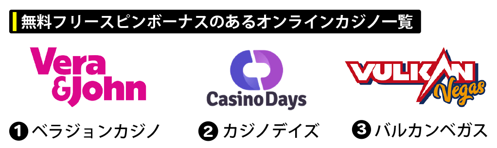 オンラインカジノ無料フリースピンボーナス・キャンペーン一覧